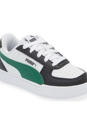 Puma Caven  Kids White, Black & Green Low-Top Sneakers